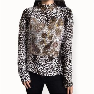 Alberto Makali Leopard Mock Neck Top